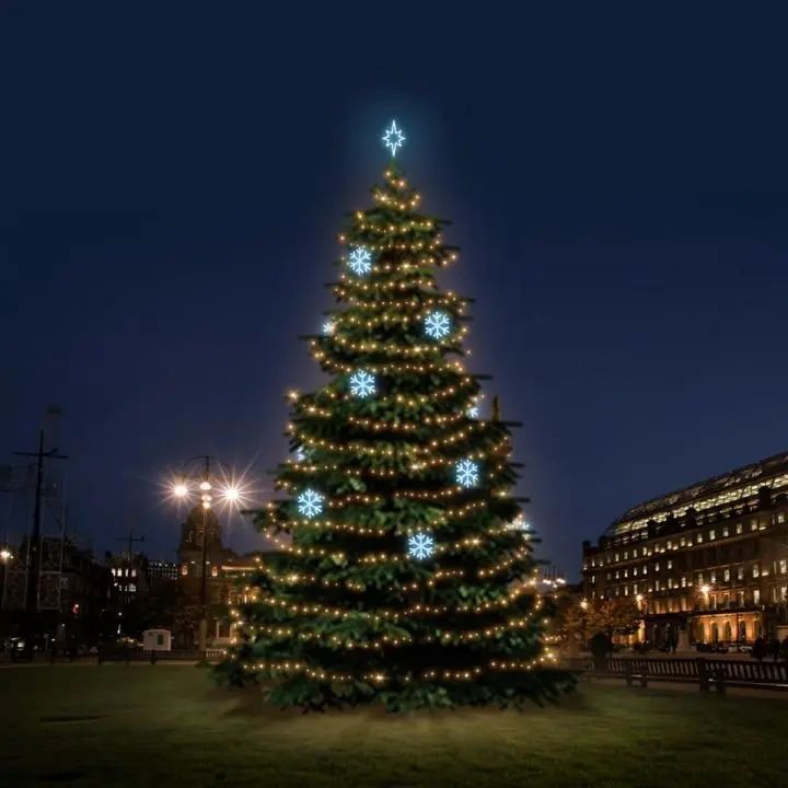 DLED TRS4021A LED světelná sada na stromy vysoké 12-14m, teplá bílá s ledově bílými dekory EFD01
