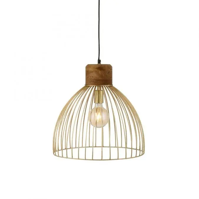 LD 11489-60 ALAMI Závěsné svítidlo, mosaz, pr. 40cm, mangovníkové dřevo, industriální design, - LEUCHTEN DIREKT / JUST LIGHT