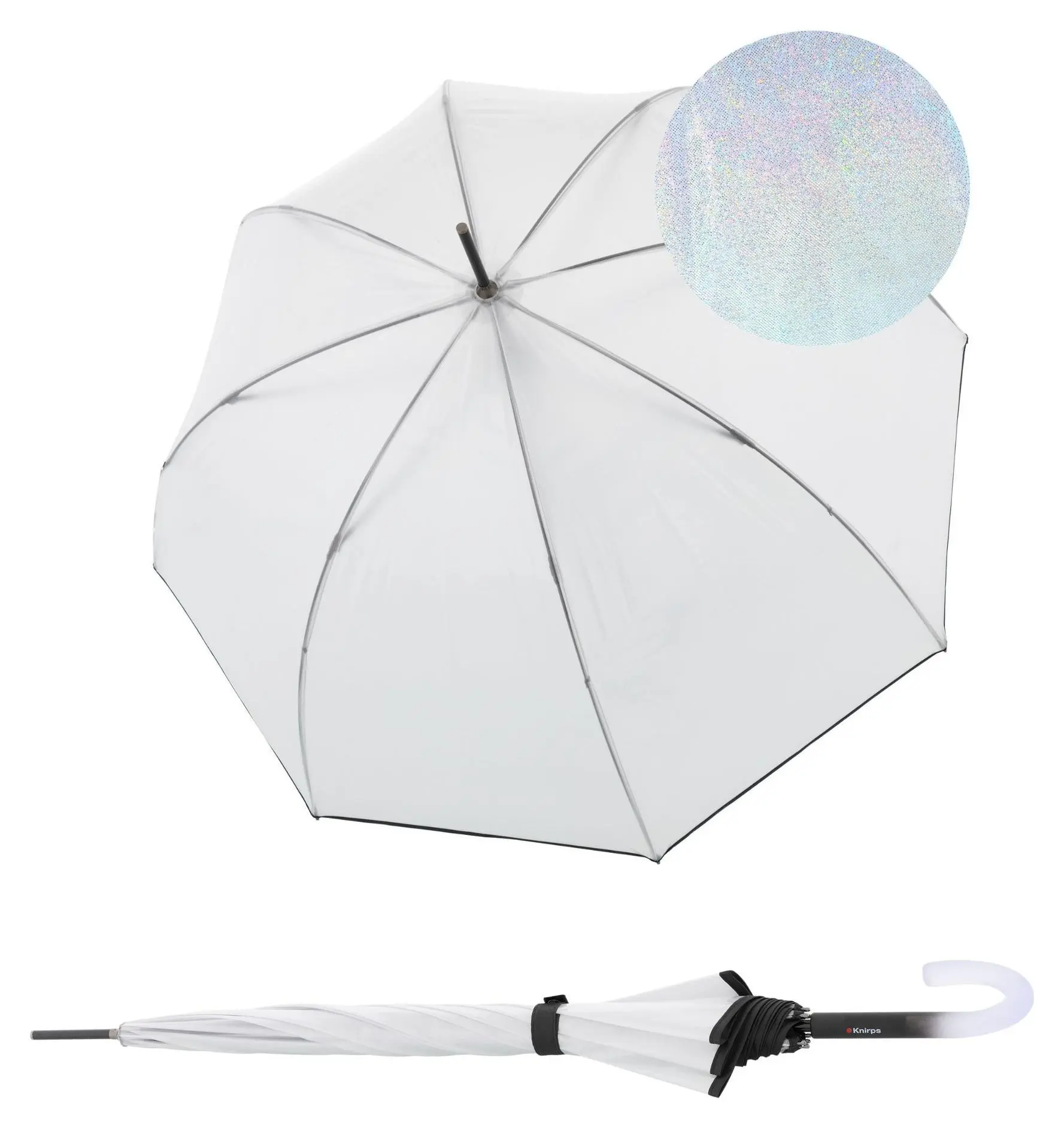 Průhledný deštník Knirps C.760 Stick Transparent Stardust Black