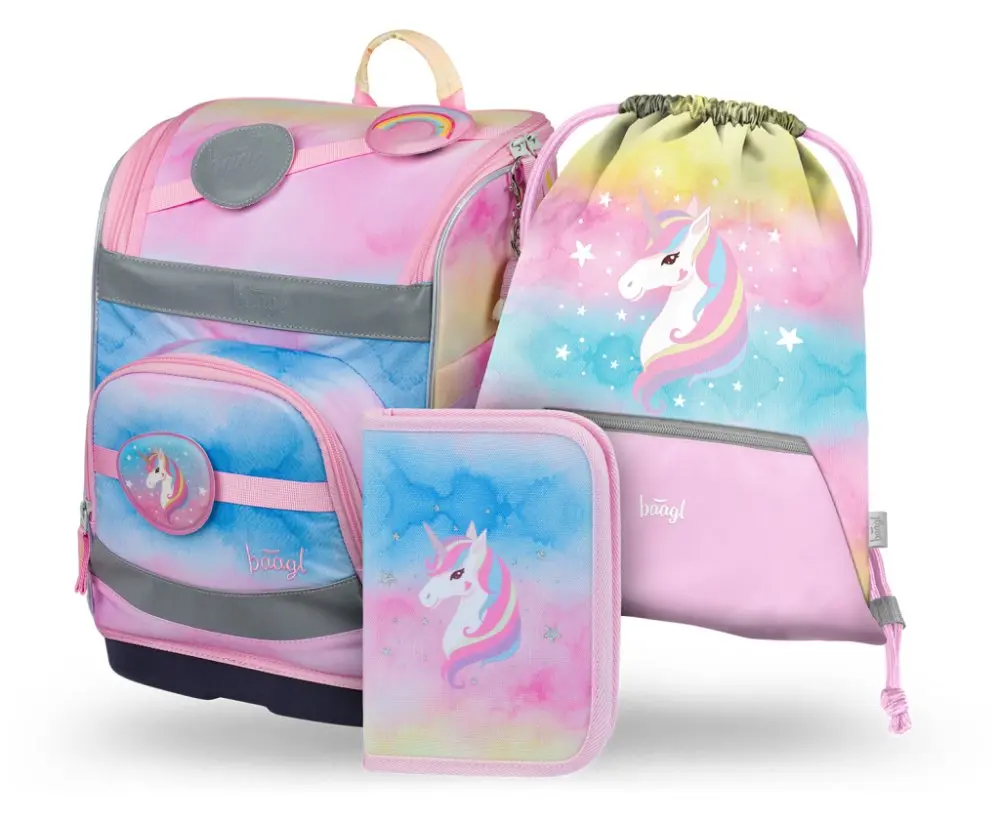 3 SET Zippy plus Rainbow Unicorn: aktovka, penál, sáček