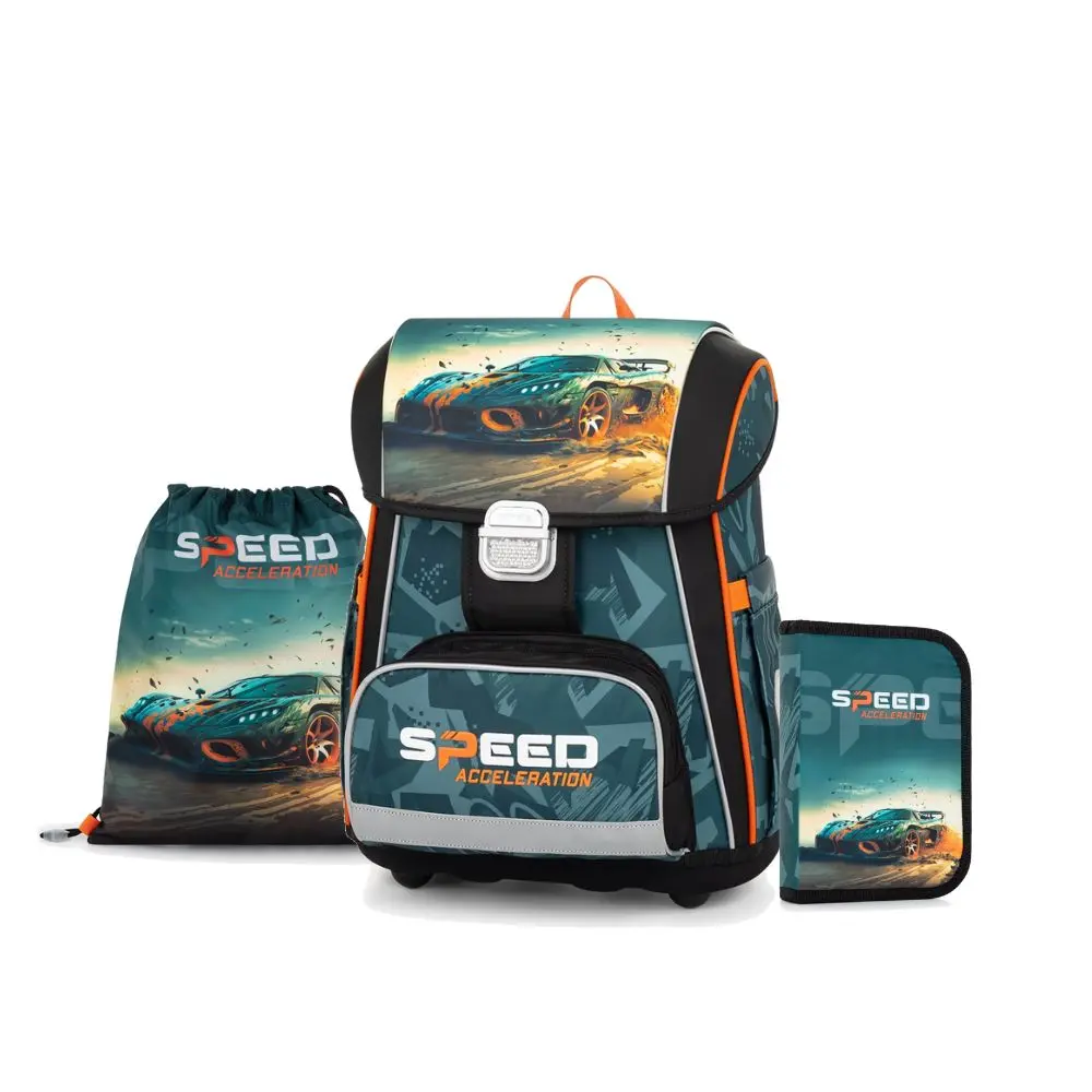 Oxybag Školní set 3ks PREMIUM - Auto ( batoh, penál, sáček)