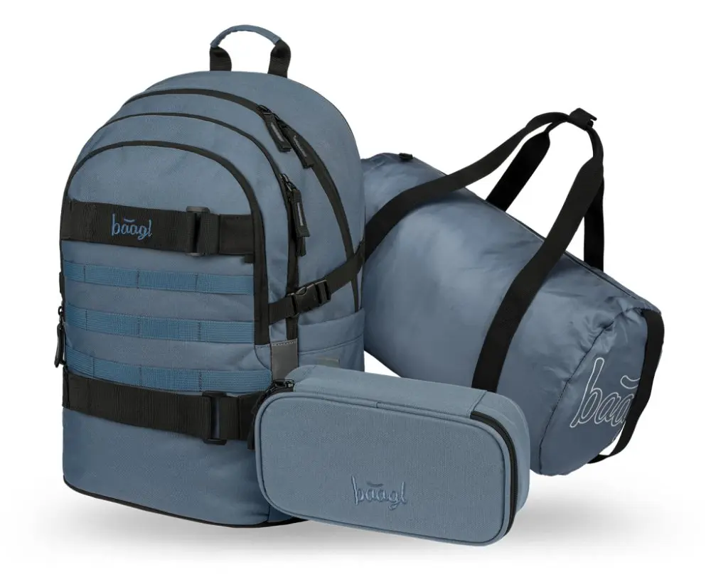 BAAGL 3 SET Skate Dust Blue: batoh, penál, sportovní taška GRS