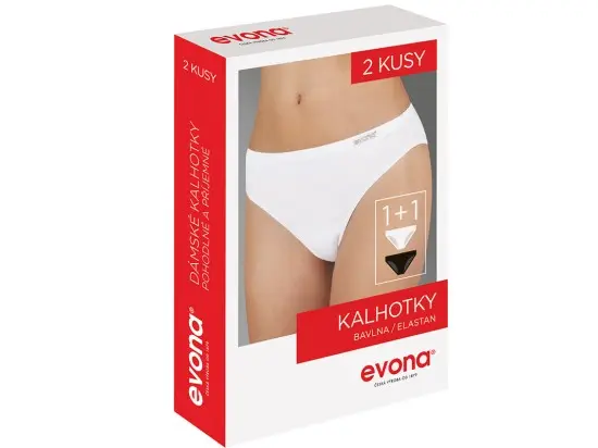 Evona dámské kalhotky 1+1 černé a bílé, velikost XL