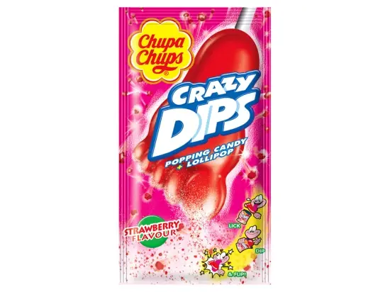 Chupa Chups Crazy Dips Drops s jahodovou příchutí s praskajicím práškem 14 g