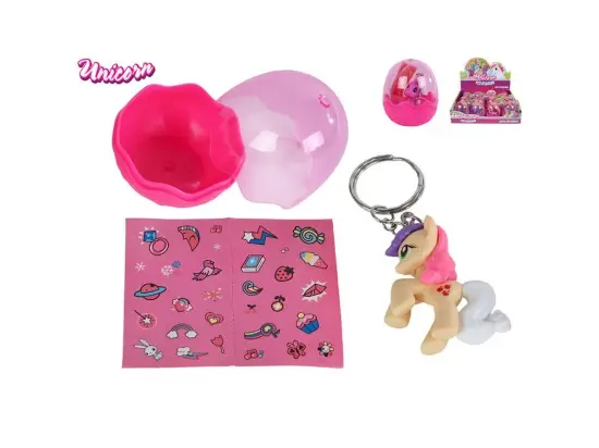 Přívěsek na klíče Unicorn jednorožec 5 cm ve vajíčku se samolepkami mix variant či barev
