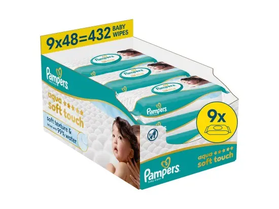 Pampers Aqua Soft Touch čistící ubrousky 9x48ks