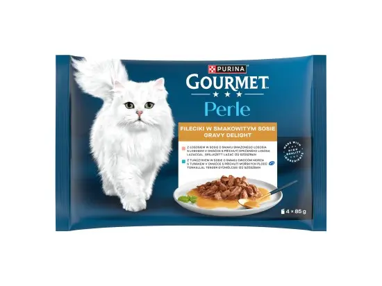 Gourmet Perle Gravy Delight kapsičky pro kočky losos, tuňák v omáčce 4 x 85g