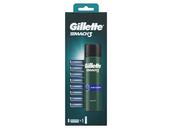 Gillette Náhradní hlavice Gillette Mach3 8 ks + Gel na holení Extra Comfort (Shave Gel) 200 ml