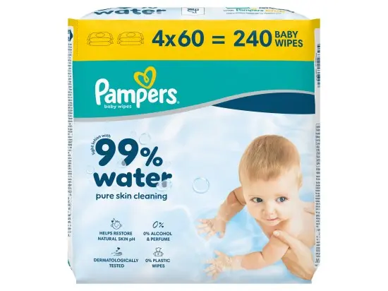 Pampers Dětské čisticí ubrousky s 99 % vody 4 x 60 ks