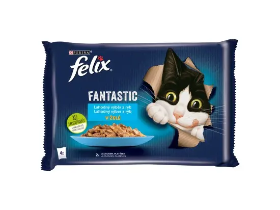 Felix Fantastic kapsičky pro kočky losos, platýs v želé 4 x 85 g