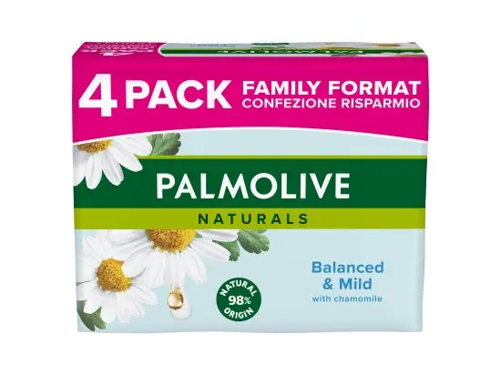 Palmolive Naturals tuhé mýdlo s výtažky heřmánku family pack 4 x 90 g