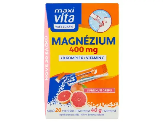 Maxi Vita Magnézium 400 mg + B komplex + vitamin C s příchutí grepu, doplněk stravy 40 g