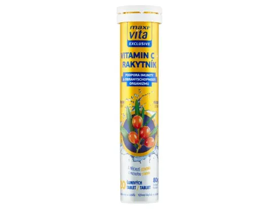 Maxi Vita Exclusive Vitamin C + rakytník s příchutí citronu 20 šumivých tablet 80 g