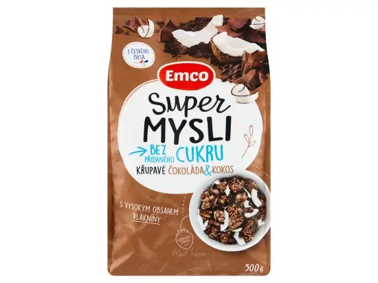 Emco Super Mysli Bez přidaného cukru křupavé čokoláda & kokos 500 g