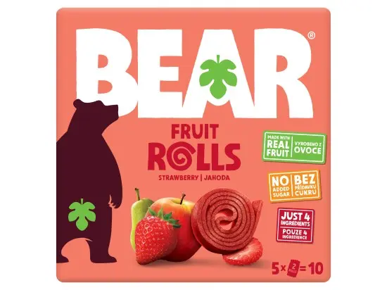 BEAR Fruit Rolls jahoda ovocné rolované plátky 5 x 20 g