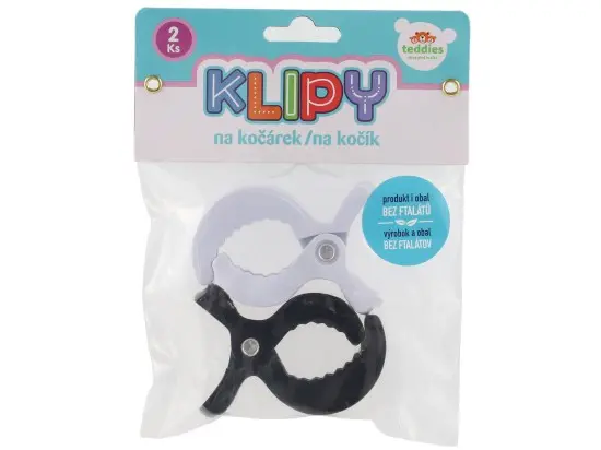 Teddies klipy na kočárek černý a bílý 2 ks