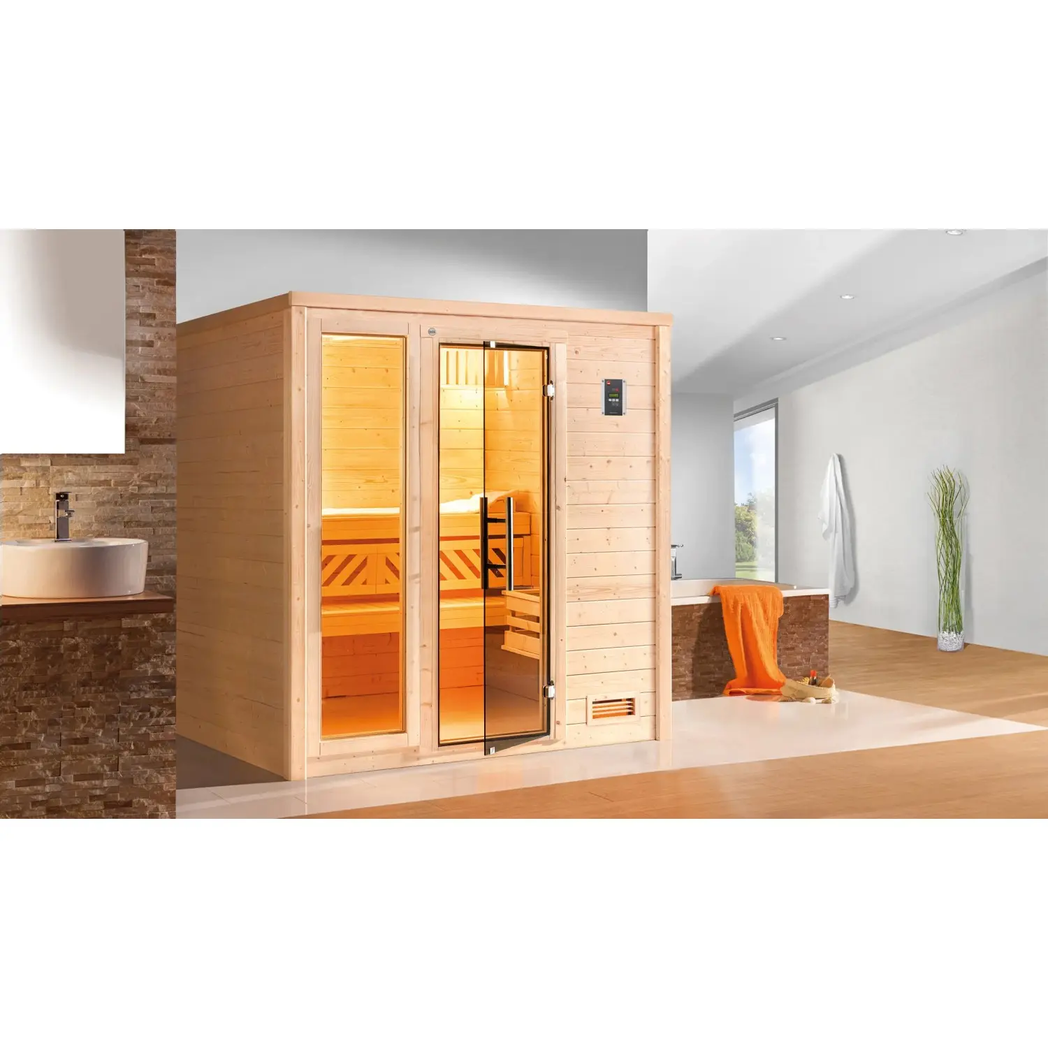 Weka Dřevěná sauna Bergen 1.8 skl.dv.+okno, přír., 196x178x205cm + Kompakt 5,4kW