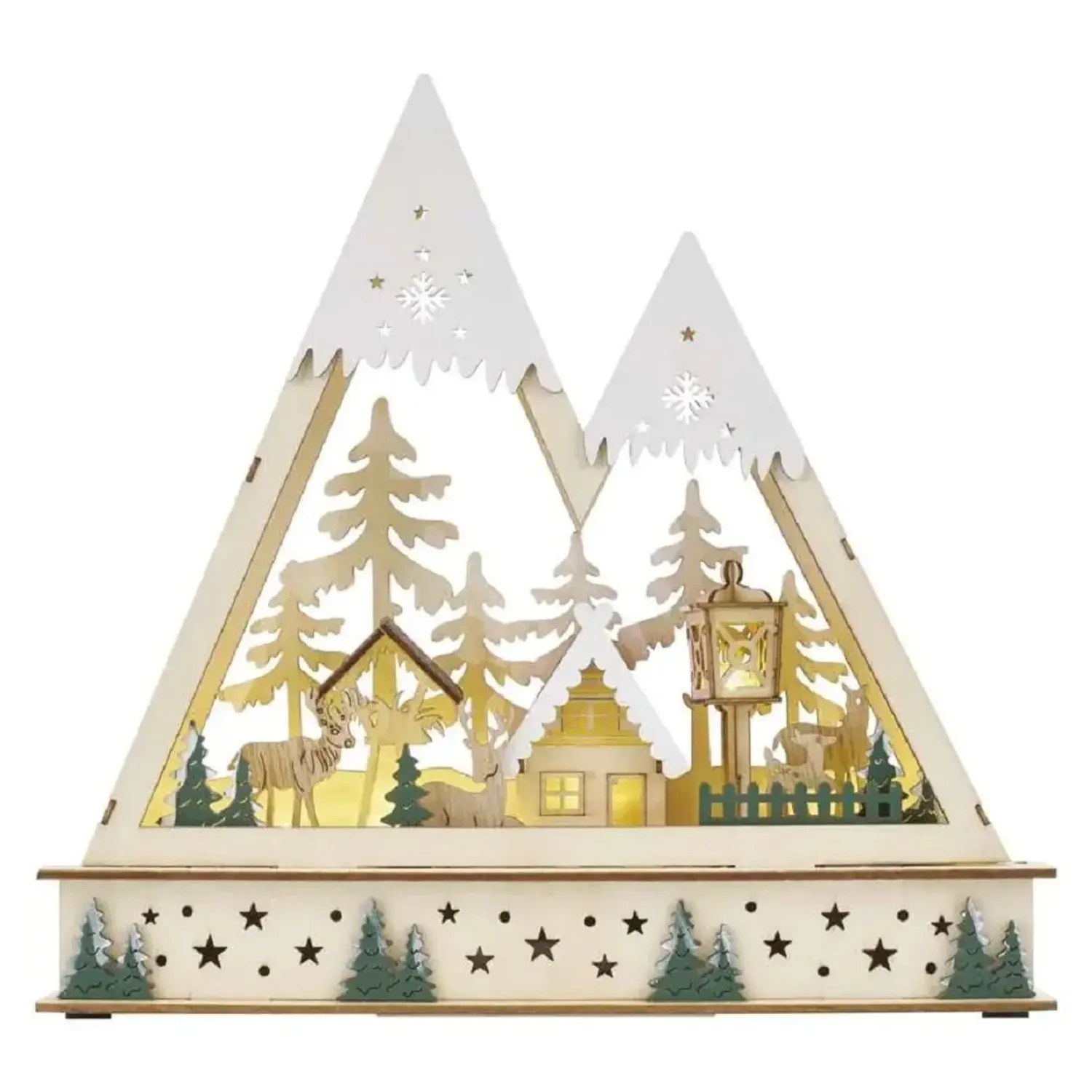 EMOS LED dřevěná vánoční krajina 8xLED teplá bílá, 2xAA, časovač, 25x6x23,5 cm