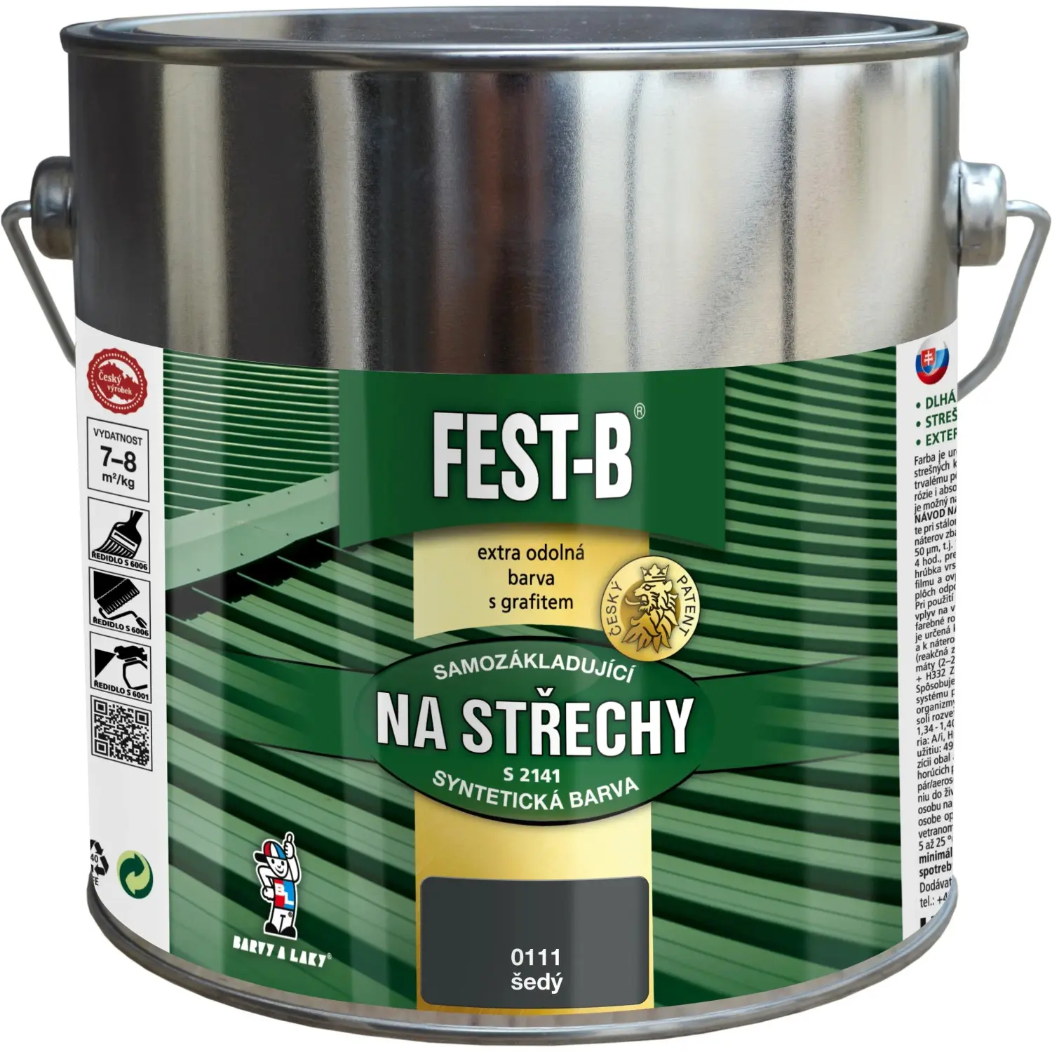 FEST-B Antikorozní nátěr na železo 2v1 na střechy S2141, 0110 šedá, 2,5 kg