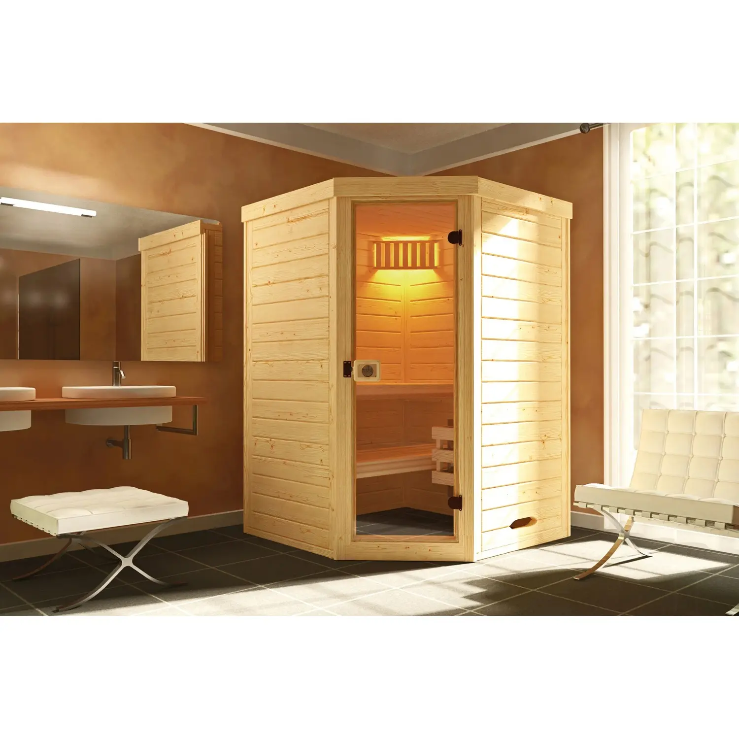 Weka Dřevěná sauna Laukkala 1, přírodní, 144 x 144 x 200 cm + Kompakt 3,6 kW