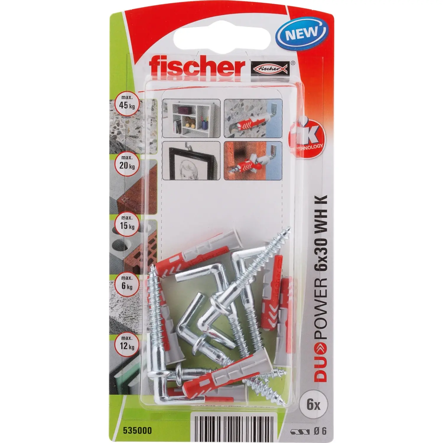Fischer Hmoždinka DuoPower 6 x 30 WH K NV se skobou, 6 ks