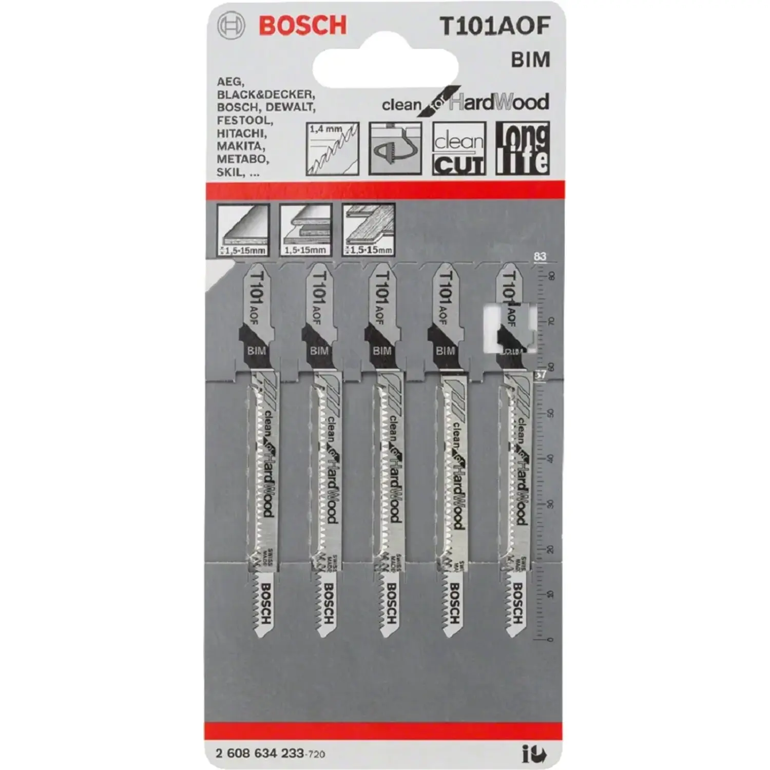 Bosch - Sada pilových plátků na dřevo 18 TPI, délka 83 mm, 5 ks 2608634233