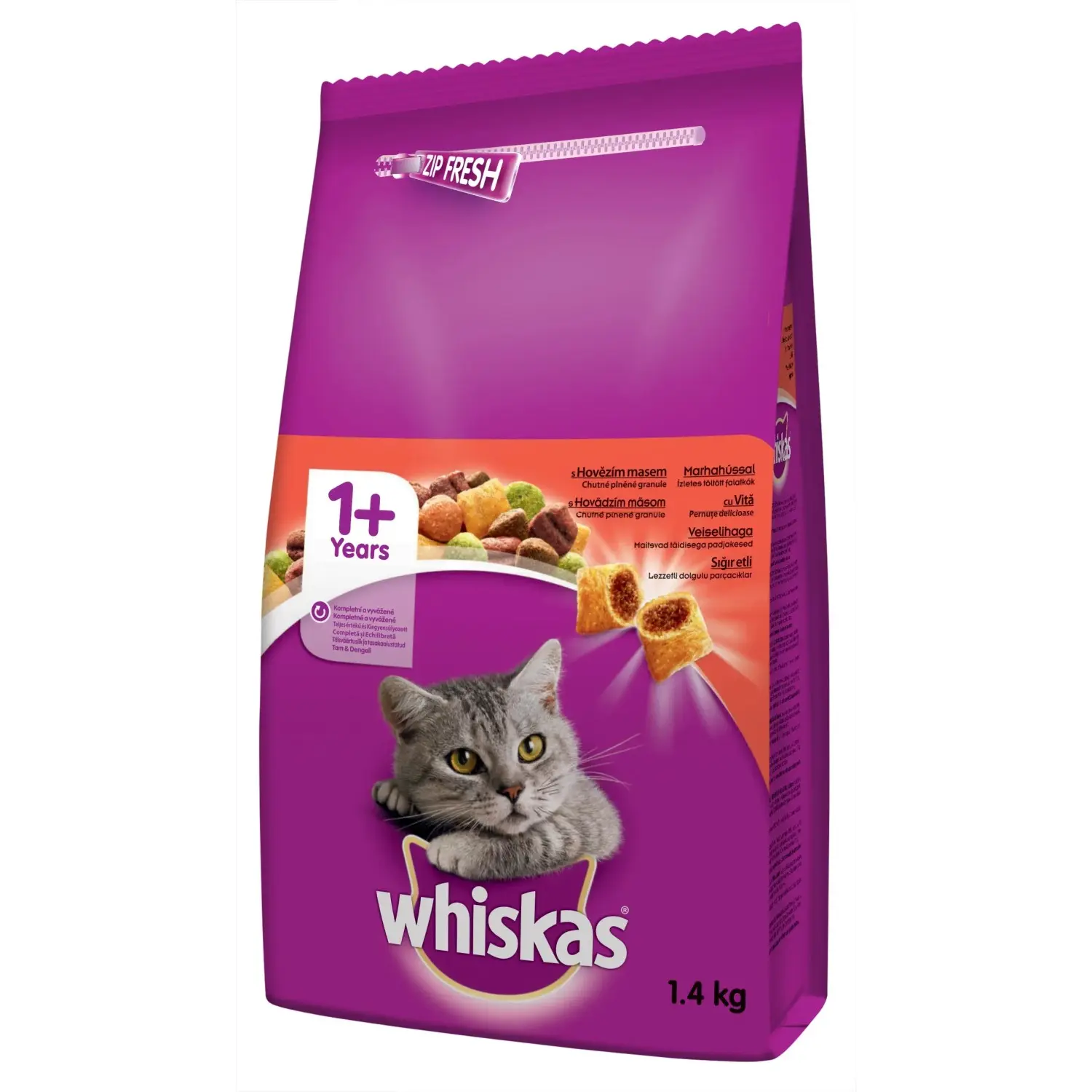 Whiskas Granule pro kočky Dry Adult s hovězím masem, 1,4 kg