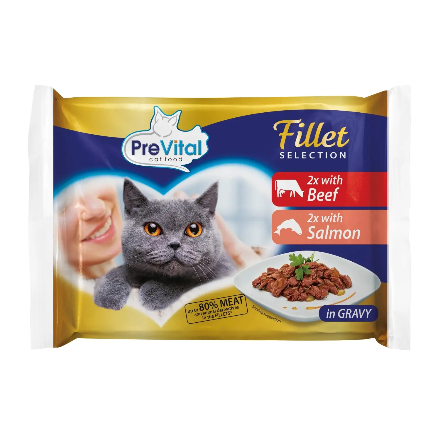 PreVital Naturel Kapsička hovězí losos pro kočky 4 x 85 g