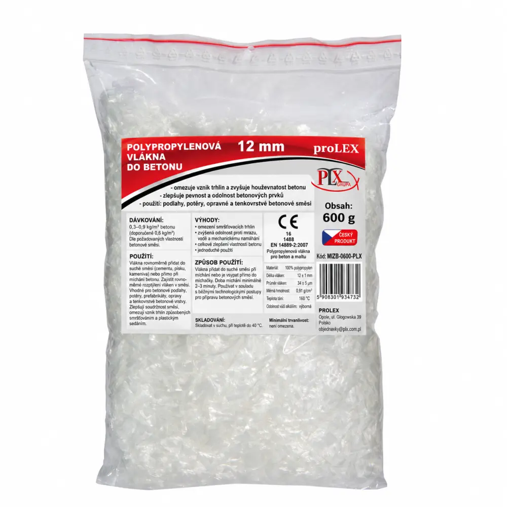 BKSHOP Polypropylenové vlákno do betonu 0,6kg 12mm