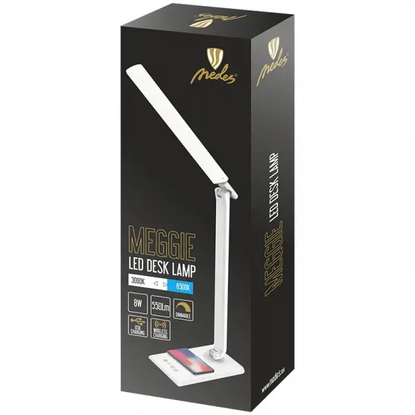 LED lampa MEGGIE stmívatelná s bezdrátovým nabíjením a USB 8W - DL3304/W/B