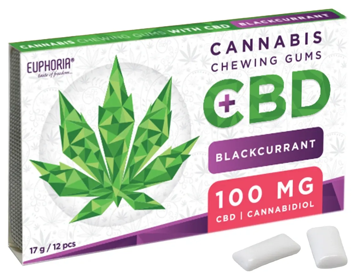 Euphoria Žvýkačky 12ks s CBD 100mg - Černý rybíz, 17 g