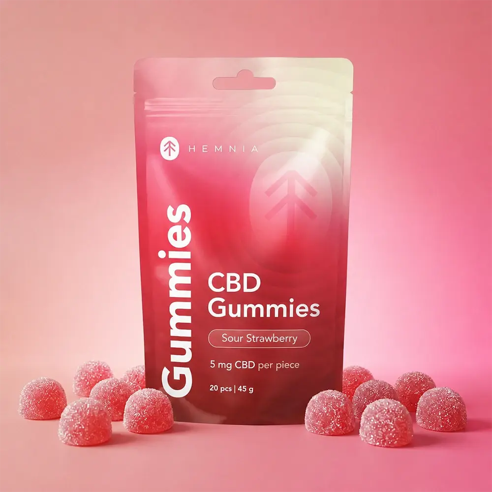 Hemnia CBD Gummies bonbóny, Jahoda, 100 mg CBD, 20 ks x 5 mg, 45 g