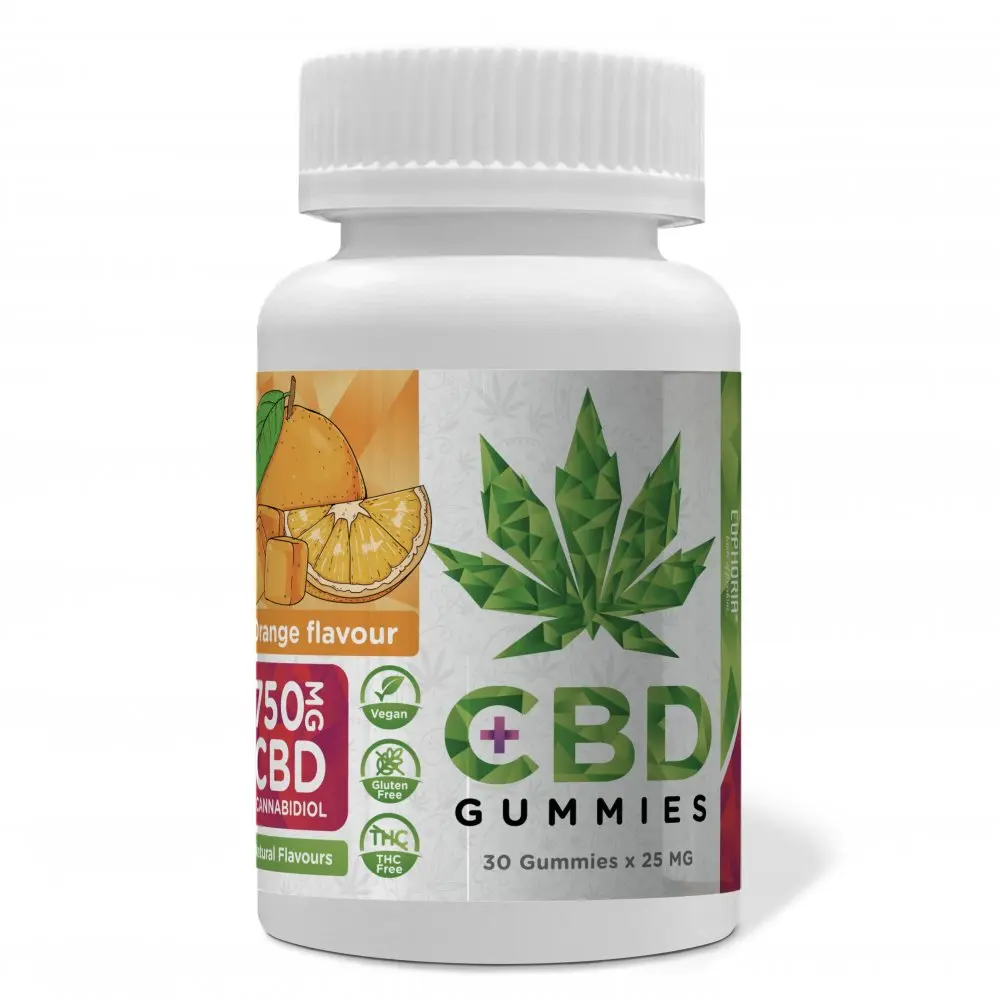 Euphoria CBD Gummies bonbóny Pomeranč 750 mg CBD, 30 ks x 25 mg, 90 g