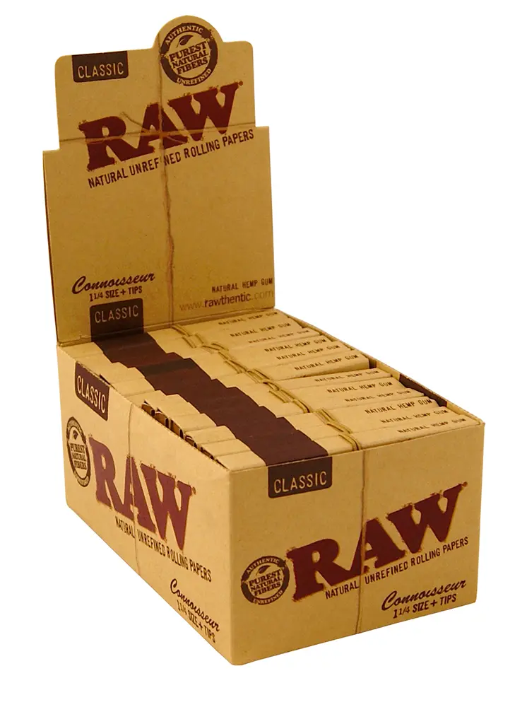 RAW Nebělené klasické krátké papírky Connoisseur velikosti 1 ¼ + filtry