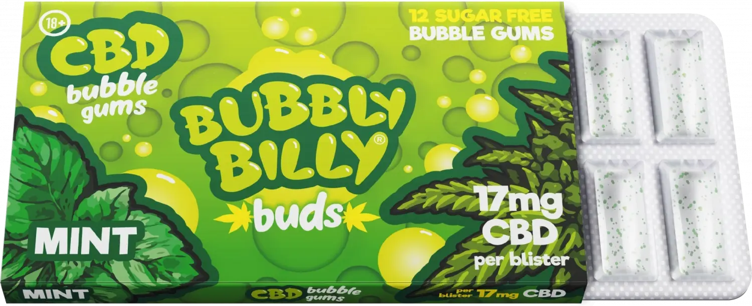 Bubbly Billy Buds CBD Konopné Mátové žvýkačky ( 17 mg CBD ), 17 g