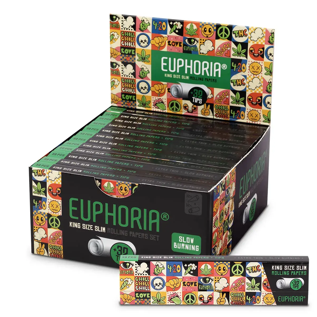 Euphoria balící papírky Kingsize Slim Groovy + filtry, 32 papírků + 32 filtrů