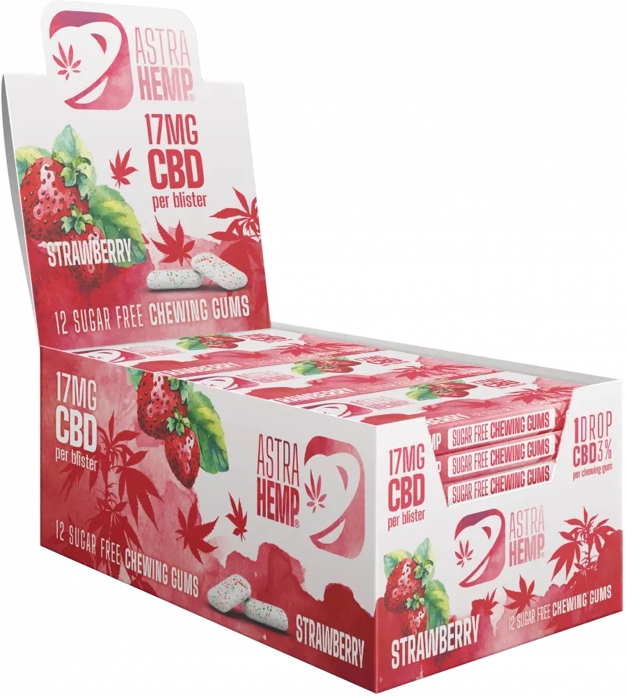 Astra Konopné žvýkačky Jahoda ( 17 mg CBD ), 24 balení v boxu, 408 g
