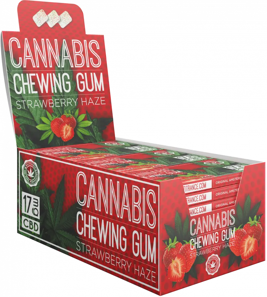 Cannabis Konopné žvýkačky Jahoda ( 17 mg CBD ), 24 balení v boxu, 408 g