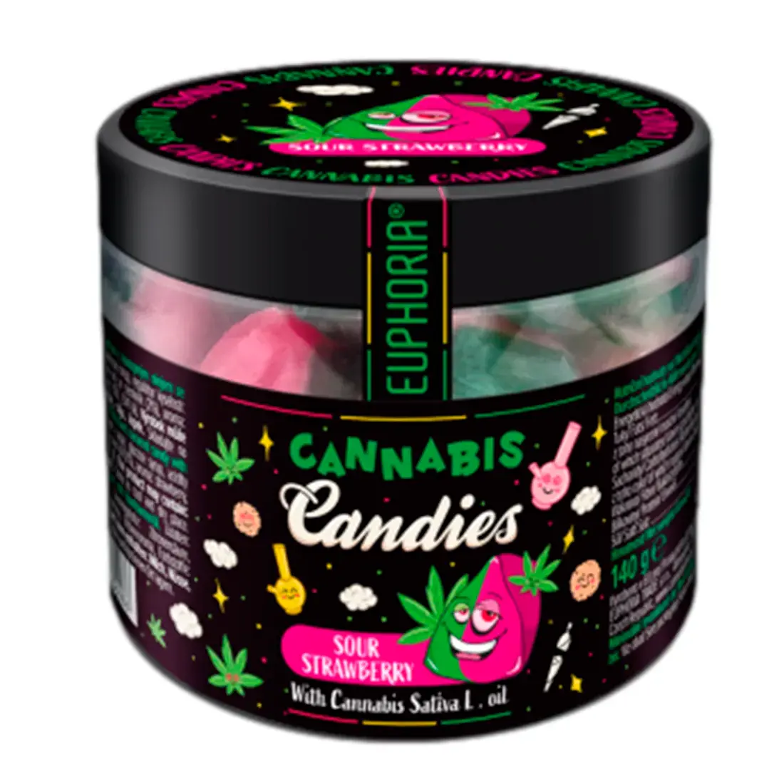 Euphoria konopné bonbóny Sour Strawberry, 140 g