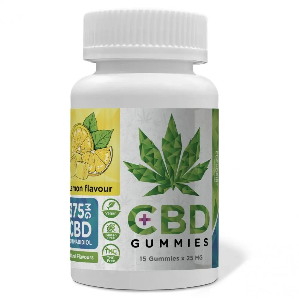 Euphoria CBD Gummies bonbóny Citrón 375 mg CBD, 15 ks x 25 mg, 45 g