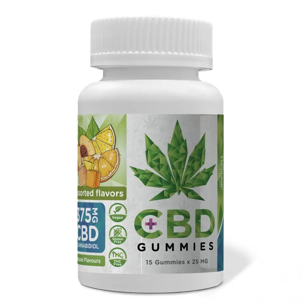 Euphoria CBD Gummies bonbóny Mix 375 mg CBD, 15 ks x 25 mg, 45 g