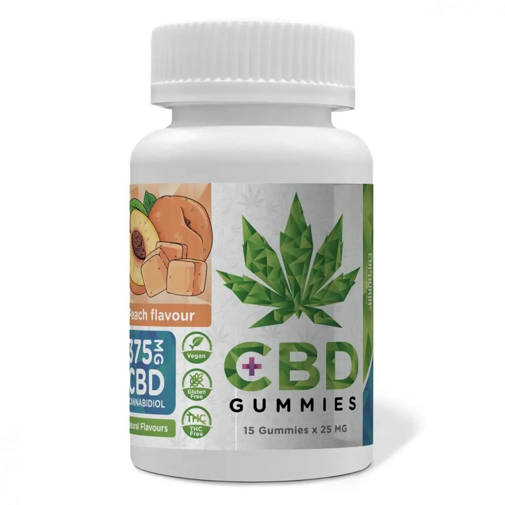 Euphoria CBD Gummies bonbóny Broskev 375 mg CBD, 15 ks x 25 mg, 45 g
