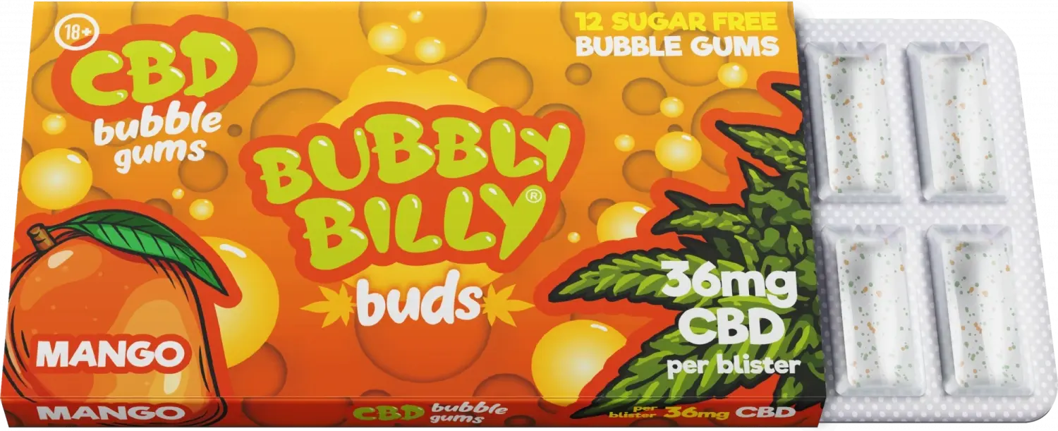 Bubbly Billy Buds CBD Konopné žvýkačky Mango ( 36 mg CBD ), 17 g