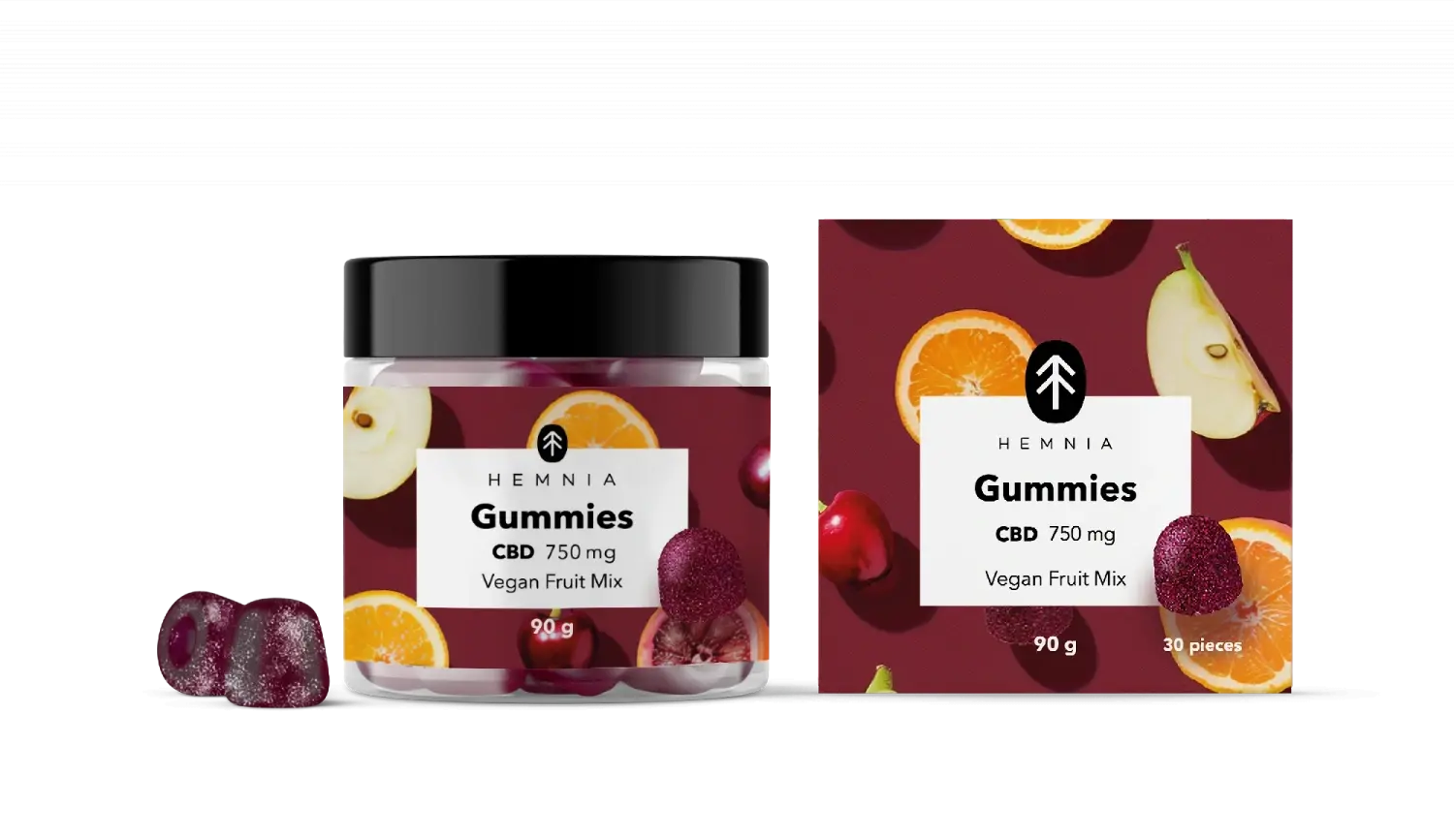 Hemnia CBD Vegan gummies, ovocná směs, 750 mg CBD, 30 ks x 25 mg, 90 g