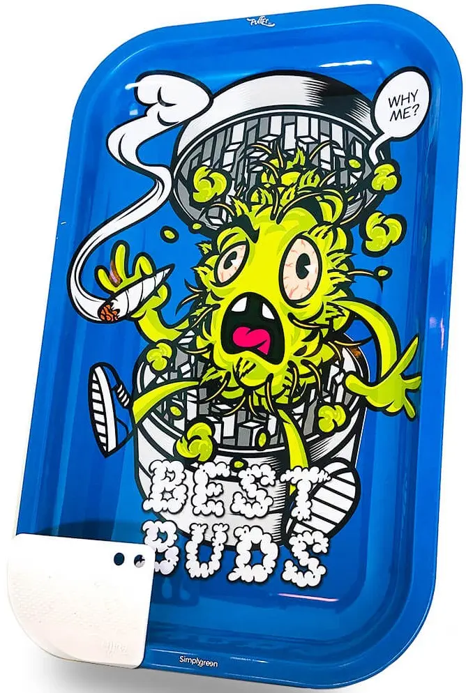 Best Buds Grind Me Velký kovový rolovací tác s magnetickou brusnou kartou