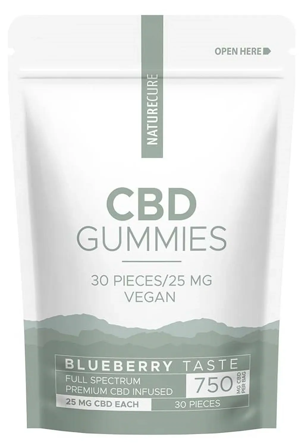 Nature Cure CBD veganští borůvkoví gumídci - 750 mg CBD, 30 ks, 99 g