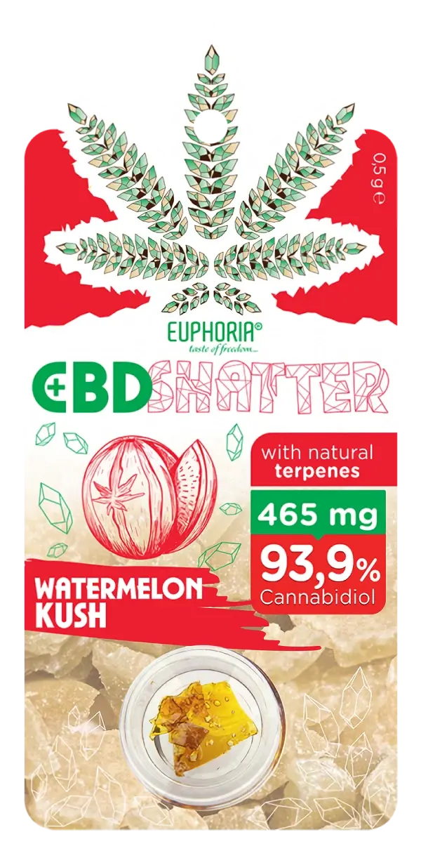 Euphoria Shatter Watermelon Kush (93mg až 465mg CBD), 0,1-0,5 g 465 mg