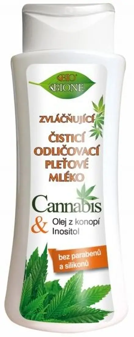 Bione Zklidňující a regenerační čistící odličovací pleťové mléko CANNABIS s inositolem, 255 ml