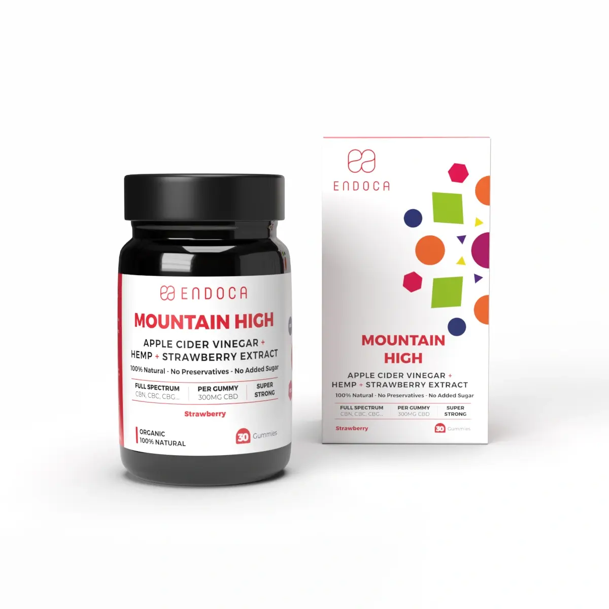 Endoca CBD Gummies Mountain High, 300 mg CBD, Jahodová příchuť, 30 ks, 60 g