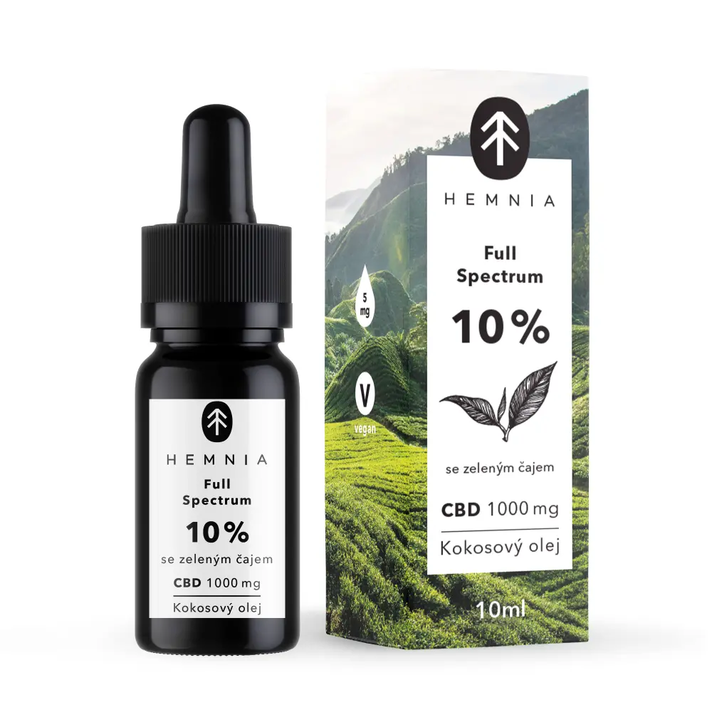 Hemnia Full Spectrum CBD MCT Kokosový olej 10%, 3000 mg, 30 ml, s příchutí zeleného čaje